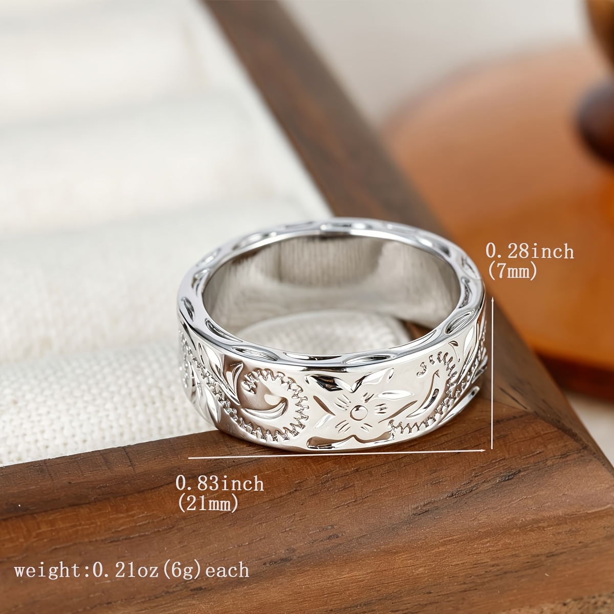Unisex Copper Inlaid Zirconia Pattern Statement Ring